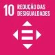 Ícone do ODS 10: fundo vermelho-alaranjado, número 10 em branco e símbolo de igualdade com setas direcionais, representa redução das desigualdades.
