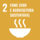 The image shows the icon for Sustainable Development Goal (SDG) 2 – Zero Hunger. The background is yellow, the number 2 is featured in the upper left corner and next to it the text in white reads 